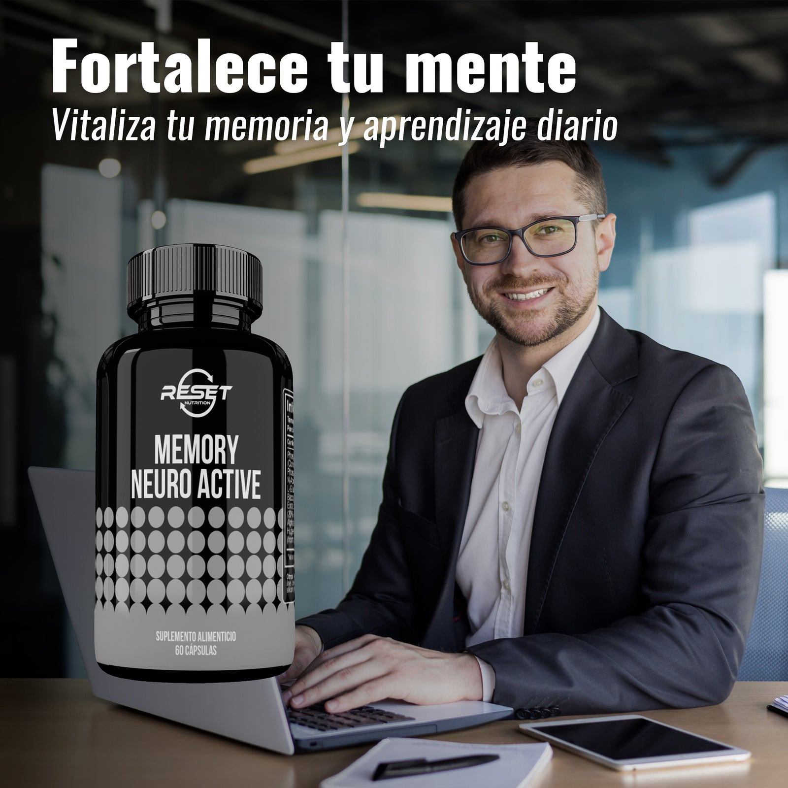 Memory Neuro Active - 60 cápsulas - mejora el enfoque, la memoria y la agilidad mental