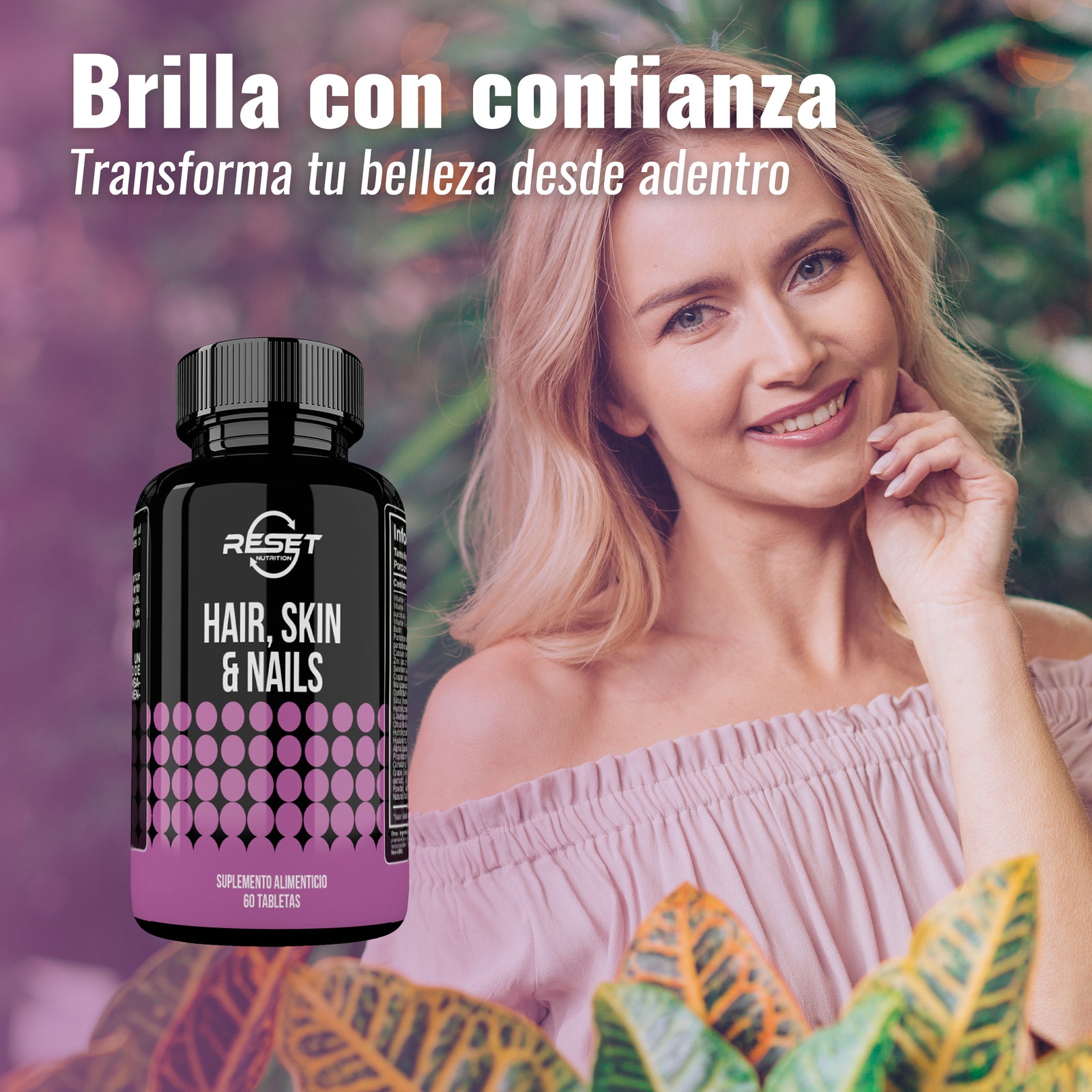 Cabello, piel y uñas - 60 tabletas con biotina, sílice y colágeno - fortalece y nutre el cabello, la piel y las uñas