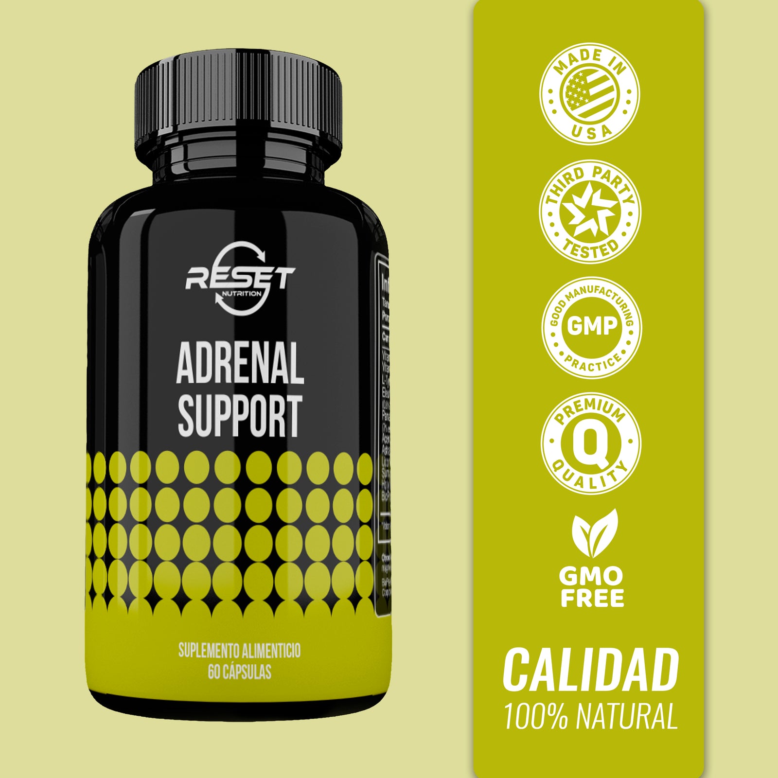 Adrenal Support - 60 capsules with ginseng, licorice, and holy basil - balances blood pressure, reduces stress, and boosts daily energy