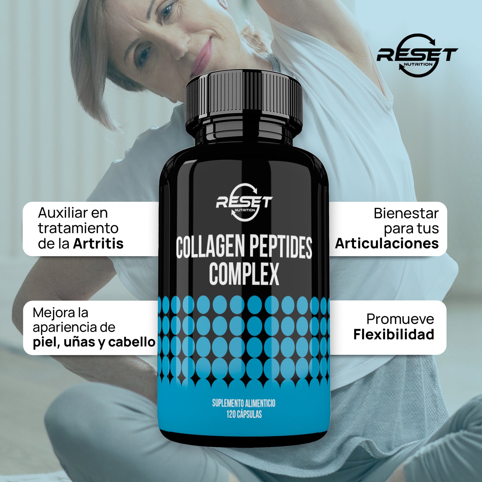 Complejo de Péptidos de Colágeno - 120 Cápsulas - Apoya la Regeneración de la Piel y las Articulaciones