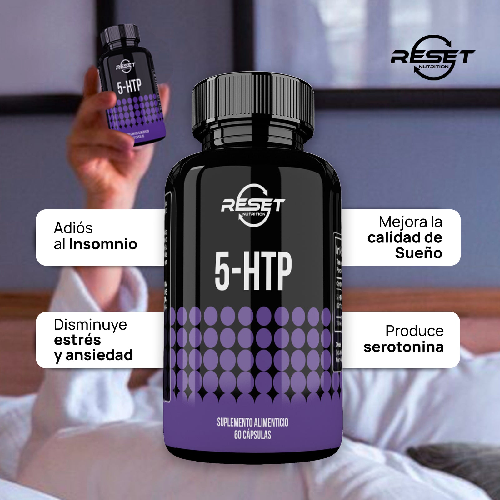 5-HTP 100 mg - 60 cápsulas con 5-Hidroxitriptófano - aumenta la serotonina y mejora el estado de ánimo