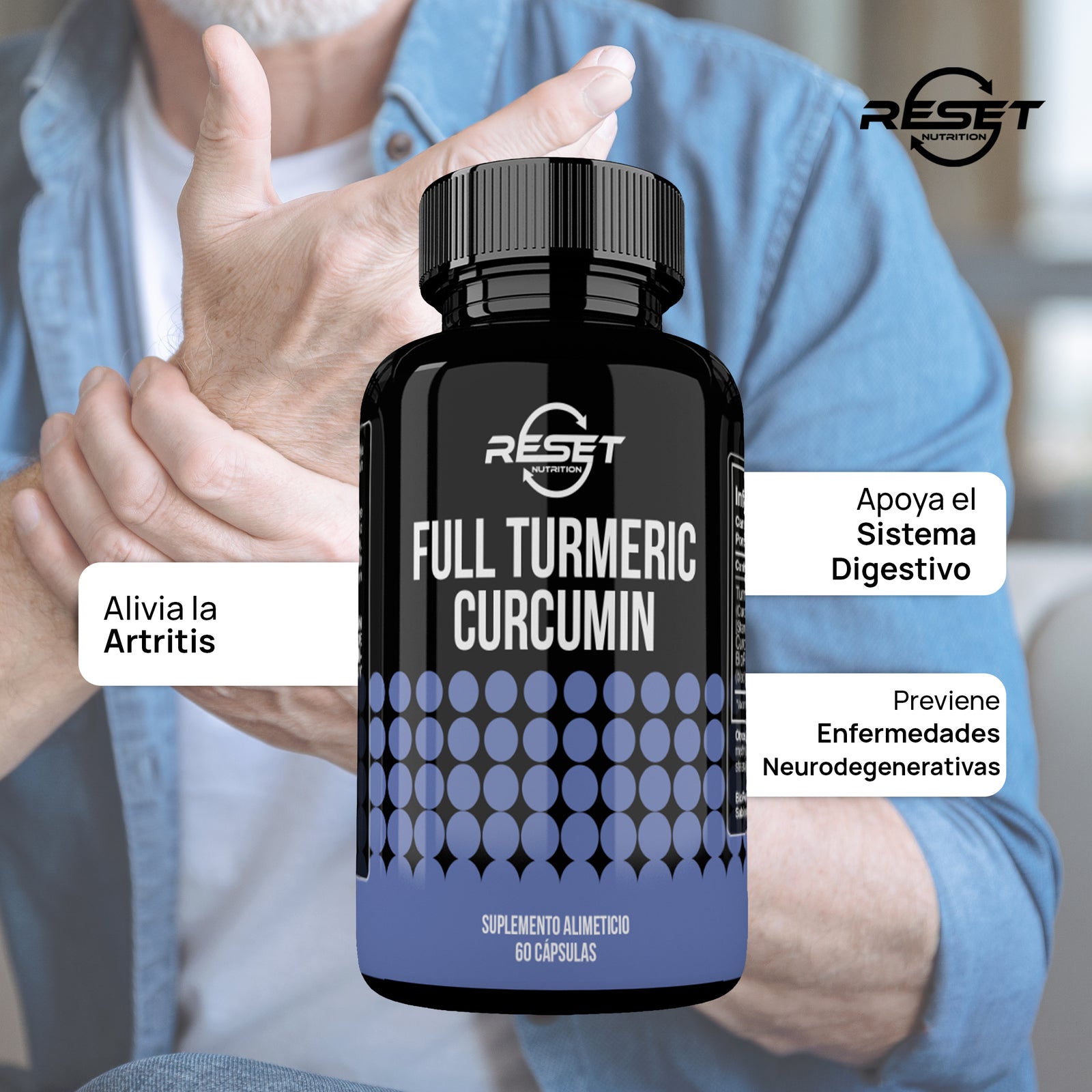 Cúrcuma Curcumina Completa 750 mg - 60 cápsulas - reduce la inflamación y apoya la salud articular y cardíaca