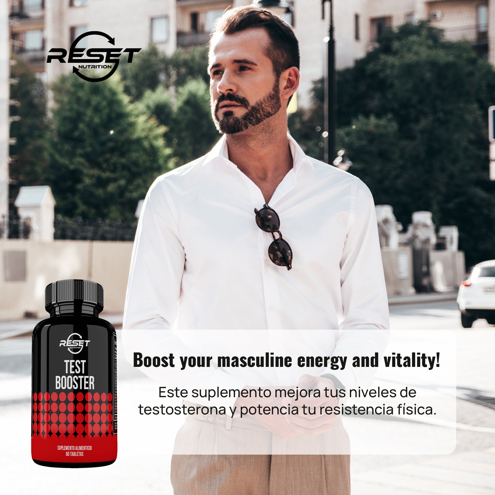 Test Booster - Testosterona Natural para Hombres - 60 Tabletas - Energía, Resistencia y Vitalidad Mejoradas