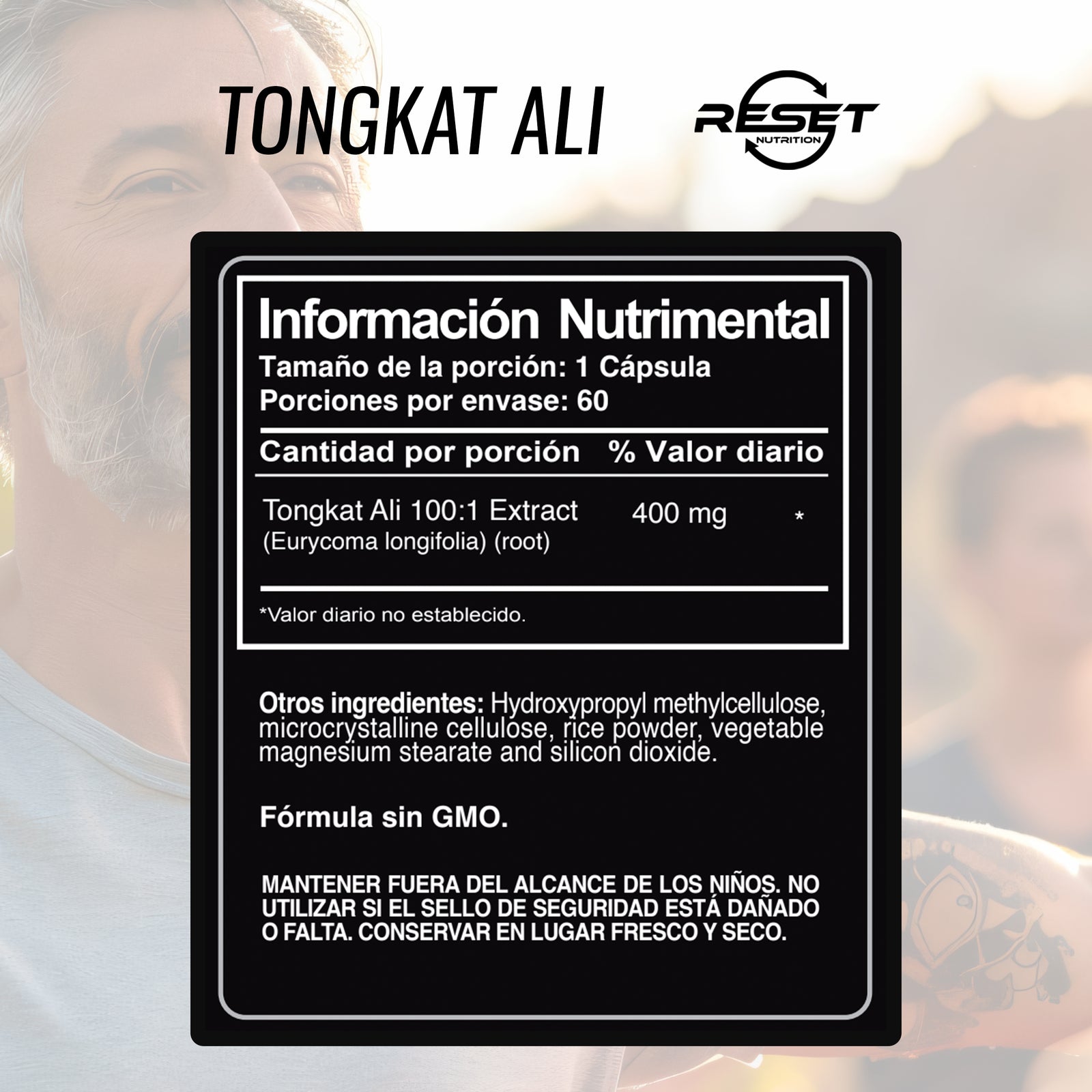 Tongkat Ali 400 mg - 60 cápsulas - aumenta la energía y la resistencia masculina