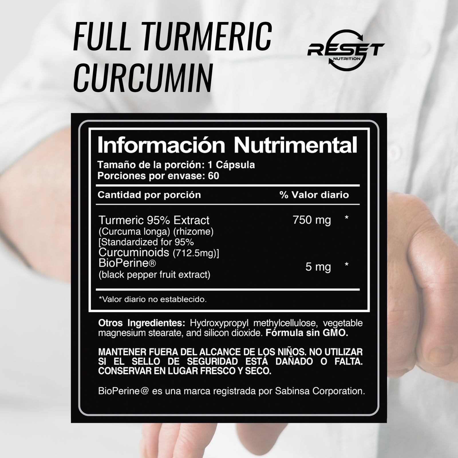 Cúrcuma Curcumina Completa 750 mg - 60 cápsulas - reduce la inflamación y apoya la salud articular y cardíaca