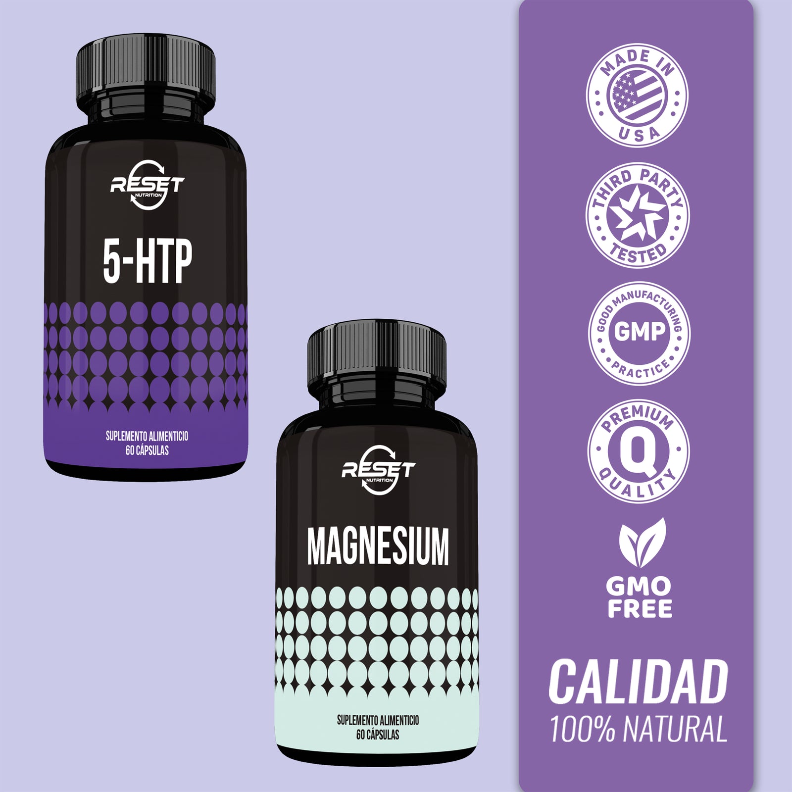 Kit de Estado de Ánimo y Relajación | 5-HTP + Magnesio | 60 Cápsulas Cada Uno | Suplemento Dietético para Mejorar el Sueño, Alivio del Estrés y Apoyo al Estado de Ánimo