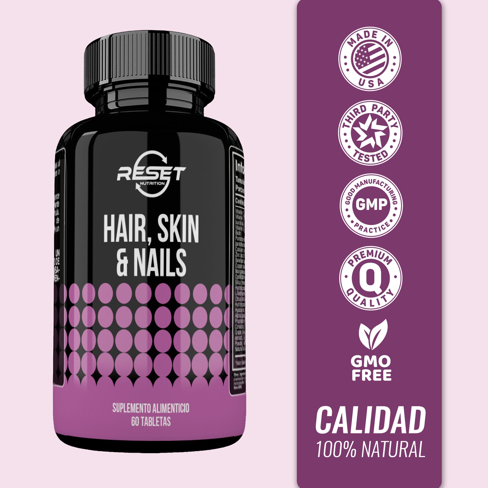 Cabello, piel y uñas - 60 tabletas con biotina, sílice y colágeno - fortalece y nutre el cabello, la piel y las uñas