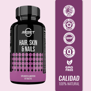 HAIR, SKIN & NAILS | 60 TABLETS | STRENGTHENS AND HYDRATES HAIR, SKIN AND NAILS | RESET NUTRITION | MADE IN USA