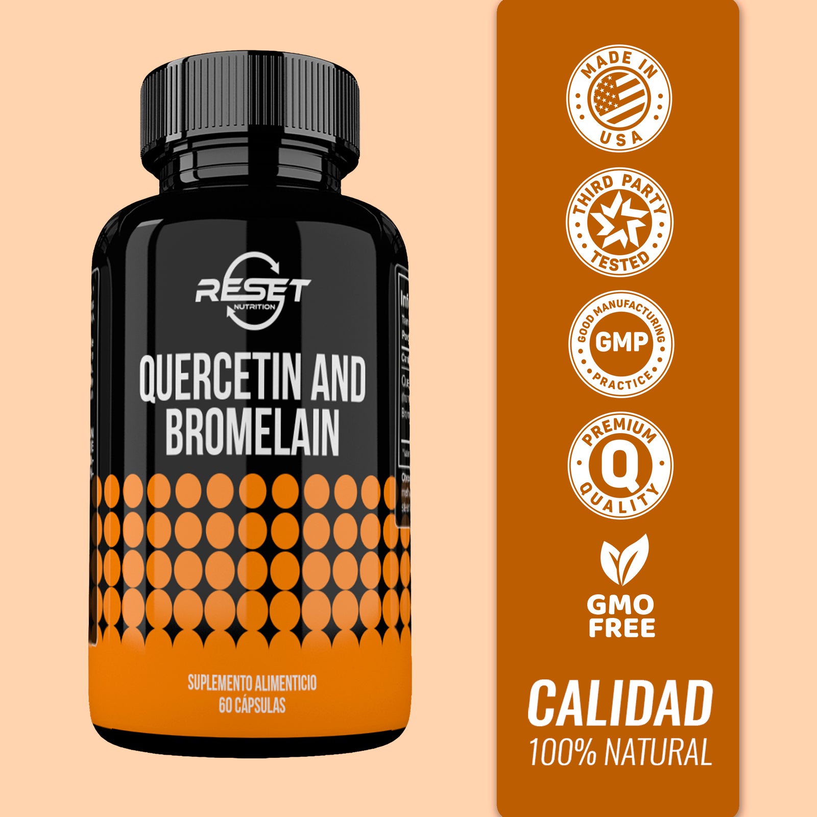 Quercetina y Bromelina 500 mg - 60 cápsulas - apoya la regulación de la presión arterial y el control de la glucosa