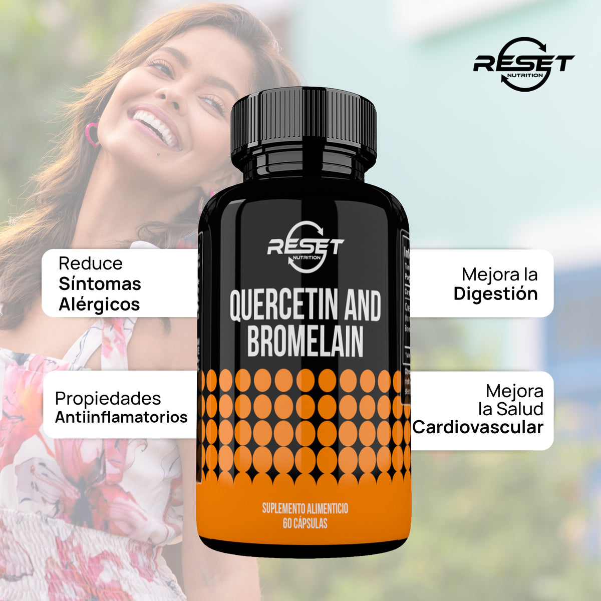 Quercetina y Bromelina 500 mg - 60 cápsulas - apoya la regulación de la presión arterial y el control de la glucosa