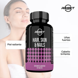 HAIR, SKIN & NAILS | 60 TABLETS | STRENGTHENS AND HYDRATES HAIR, SKIN AND NAILS | RESET NUTRITION | MADE IN USA