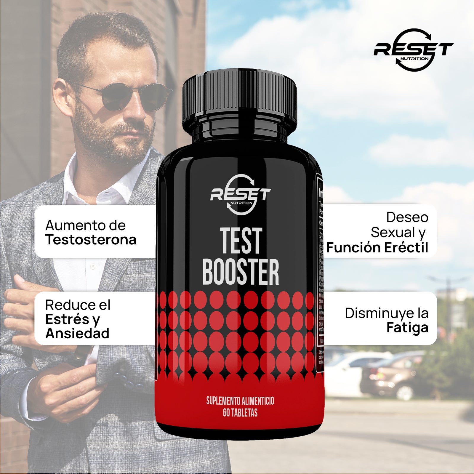 Test Booster - Testosterona Natural para Hombres - 60 Tabletas - Energía, Resistencia y Vitalidad Mejoradas