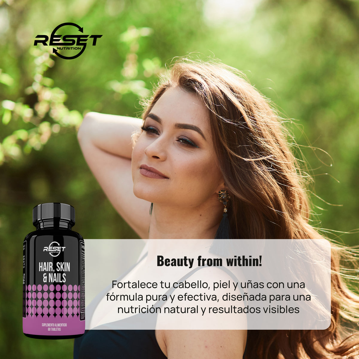 Cabello, piel y uñas - 60 tabletas con biotina, sílice y colágeno - fortalece y nutre el cabello, la piel y las uñas