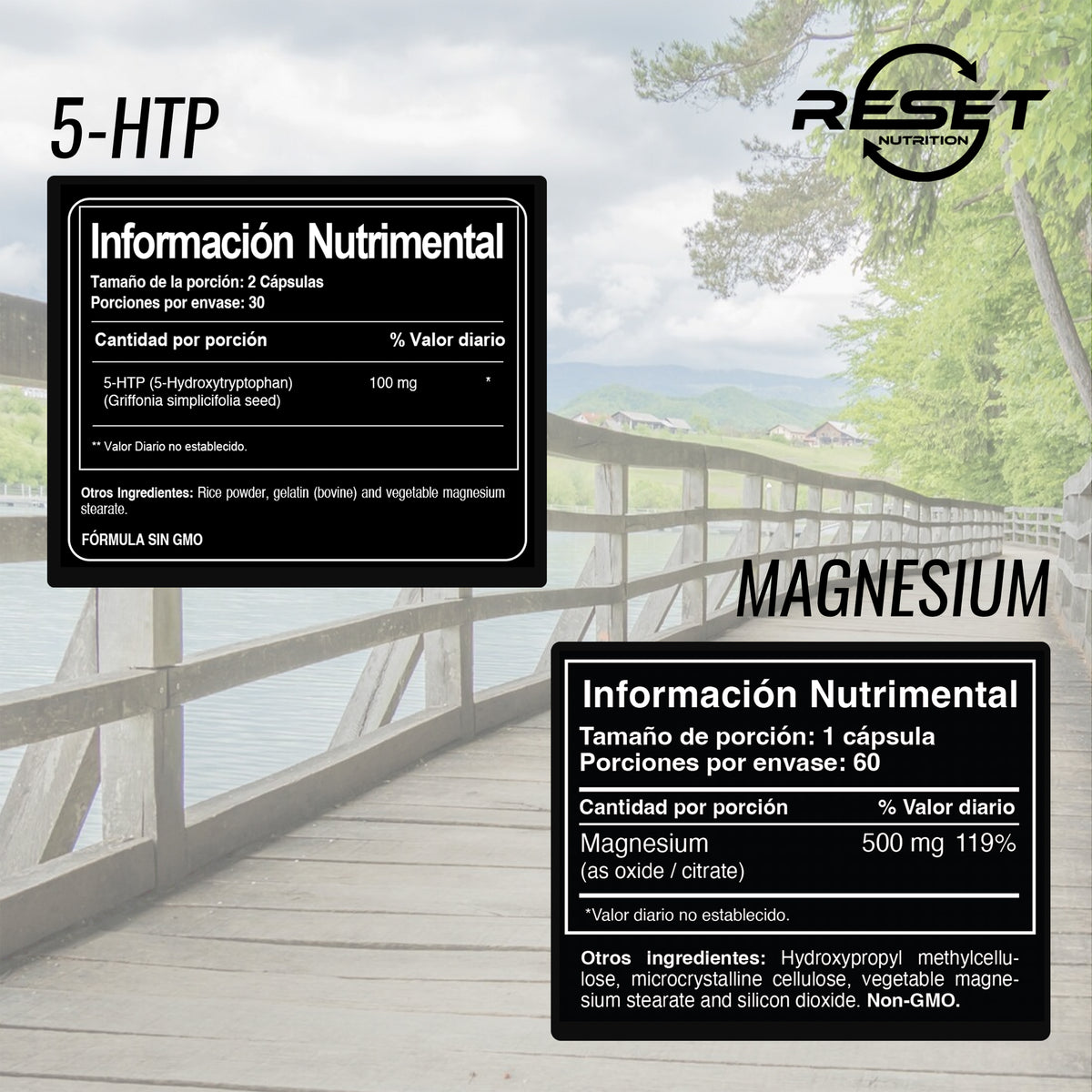 Kit de Estado de Ánimo y Relajación | 5-HTP + Magnesio | 60 Cápsulas Cada Uno | Suplemento Dietético para Mejorar el Sueño, Alivio del Estrés y Apoyo al Estado de Ánimo