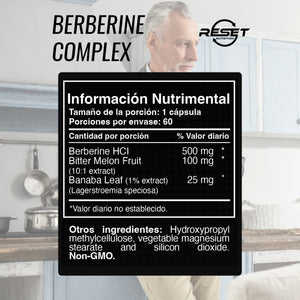 BERBERINE COMPLEX 500 MG| DIABETES, CHOLESTEROL AND TRIGLYCERIDES | 60 CAPSULES | RESET NUTRITION | MADE IN USA