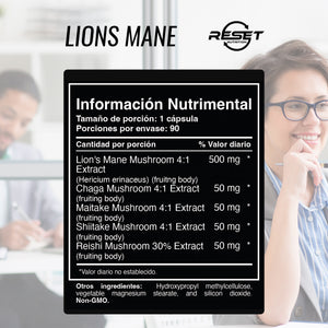 LIONS MANE | IMMUNE SYSTEM, MEMORY AND FOCUS | 90 CAPSULES | RESET NUTRITION | MADE IN USA