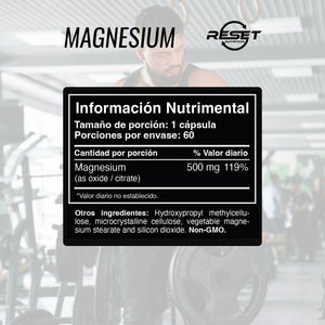 MAGNESIUM 500 MG | HIGH PRESSURE | HYPERTENSION | 60 CAPSULES | RESET NUTRITION | MADE IN USA