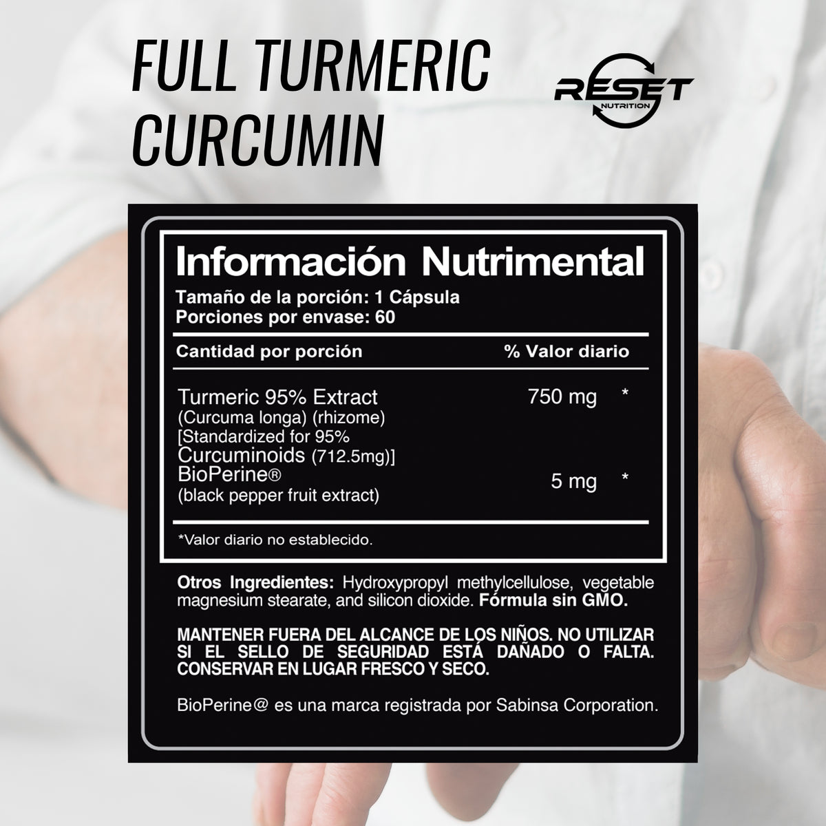 Full Turmeric Curcumin 750 mg - 60 capsules - reduces inflammation and supports joint and heart health