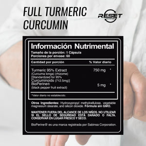 FULL TURMERIC CURCUMIN 750 MG | TURMERIC | 60 CAPSULES | RESET NUTRITION | MADE IN USA