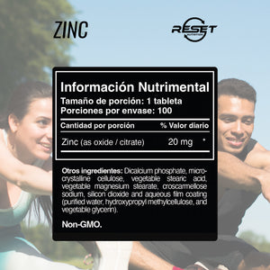 ZINC | HIGH PRESSURE | HYPERTENSION| | 100 TABLETS | RESET NUTRITION | MADE IN USA