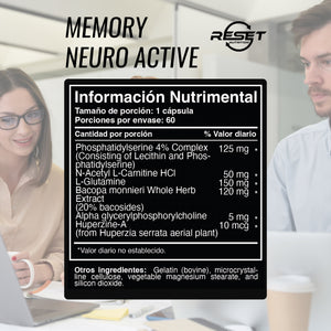 MEMORY NEURO ACTIVE | CONCENTRATION AND MEMORY | 60 CAPSULES | RESET NUTRITION | MADE IN USA