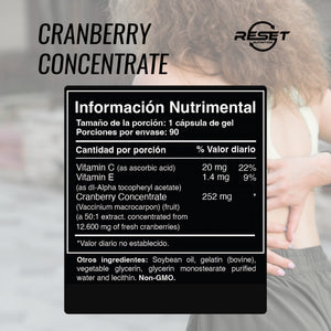 CRANBERRY CONCENTRATE 12,600 MG | URINARY TRACT AND KIDNEYS| | 90 CAPSULES | RESET NUTRITION | MADE IN USA