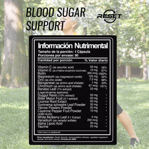 BLOOD SUGAR SUPPORT | HIGH PRESSURE | HYPERTENSION| 90 CAPSULES | RESET NUTRITION | MADE IN USA