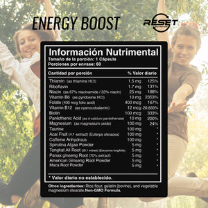 ENERGY BOOST | ENERGY SUPPLEMENT WITH CAFFEINE AND ACAI | 60 CAPSULES | RESET NUTRITION | MADE IN USA