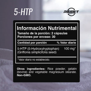 5-HTP 100MG | 5-HYDROXYTRYPTOPHAN | 60 CAPSULES | RESET NUTRITION | MADE IN USA