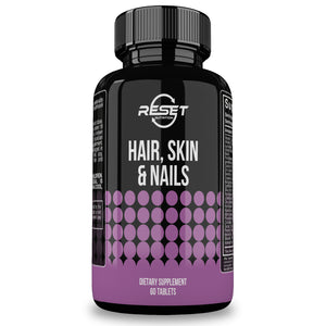 HAIR, SKIN & NAILS | 60 TABLETS | FORTALECE E HIDRATA CABELLO, PIEL Y UÑAS | RESET NUTRITION | HECHO EN EE.UU